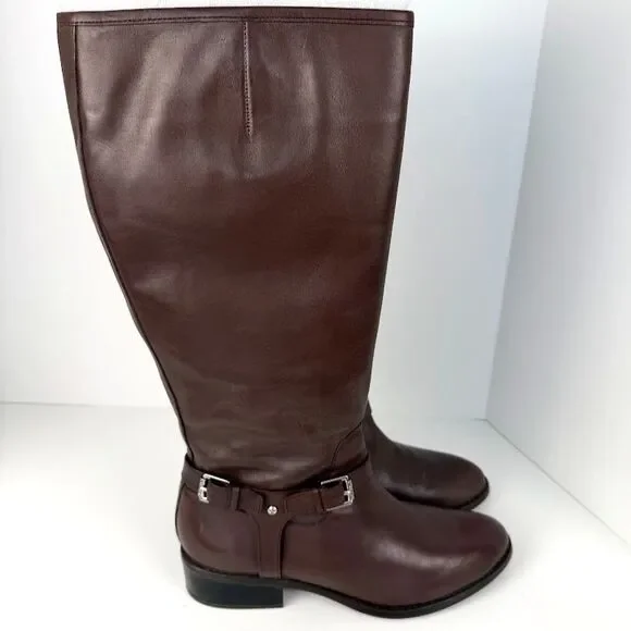 Lauren Ralph Lauren Marion Burnished Leather Riding Boots, Brown, 9.5B Wide Calf - Picture 3 of 16